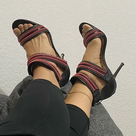 Sam Edelman’Alton’ high heels- needle heels, leather , sz 8M black/ salmon/ pink - Picture 2 of 11